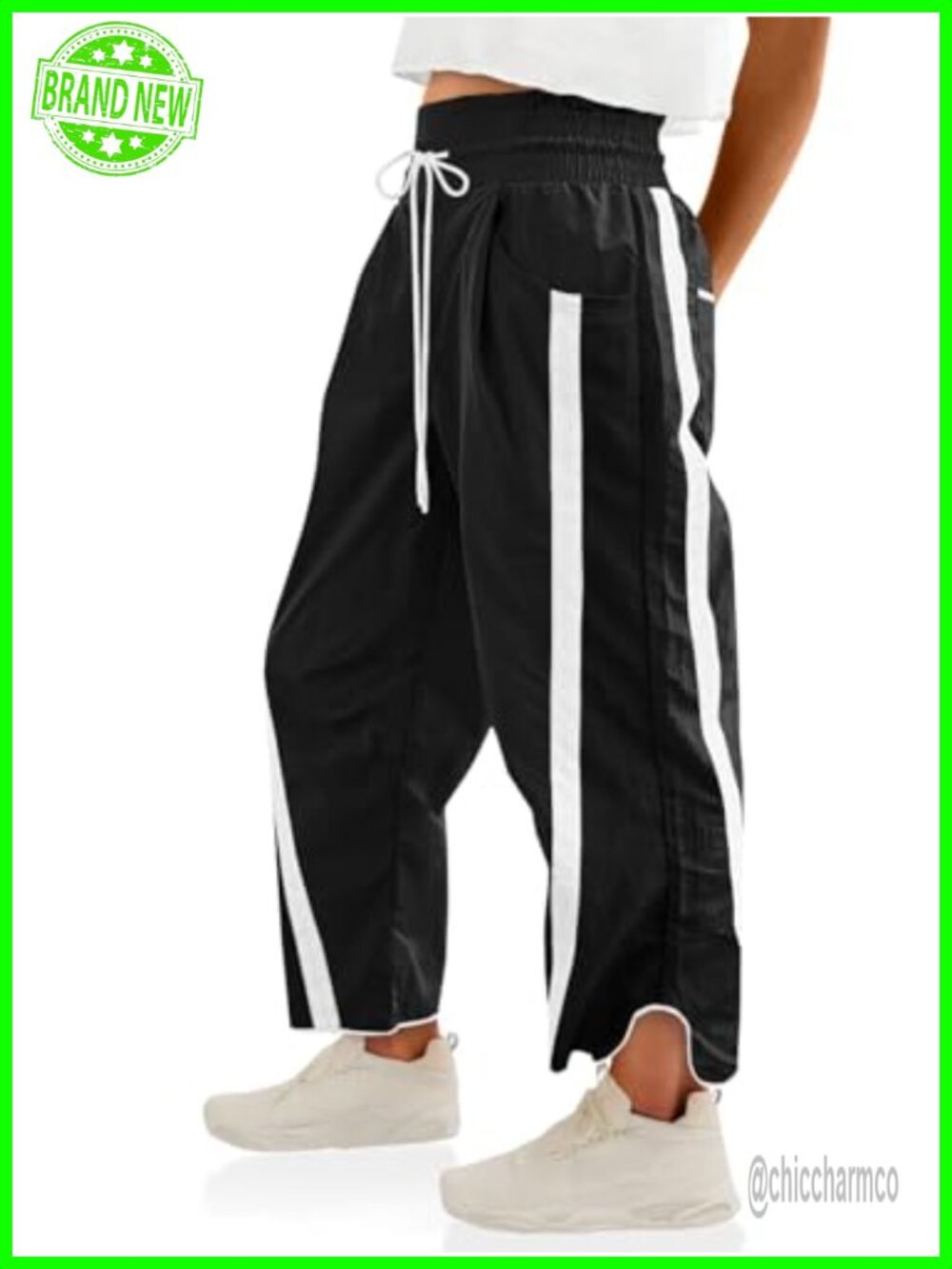Wide Leg Track Pants 100% Viscose Ankle Length Elastic Waist Drawstring